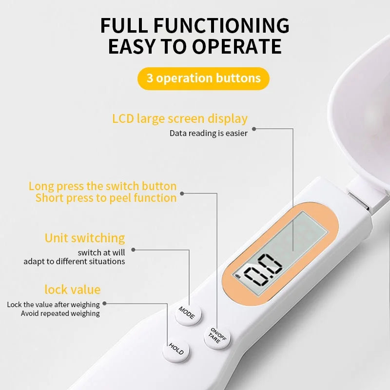 Digital Kitchen Spoon Scale – Precision 500g/0.1g LCD Measuring Tool for Cooking, Baking, Milk & Coffee.